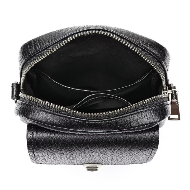 Schoudertassen Heren Luxe Lederen Vintage Crossbodytas Met Klep - Zwart