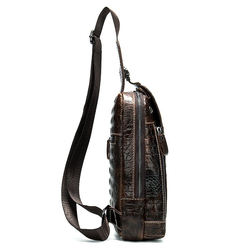 Schoudertassen Heren Luxe Leren Crossbody-tas Met Alligatorpatroon - Koffie