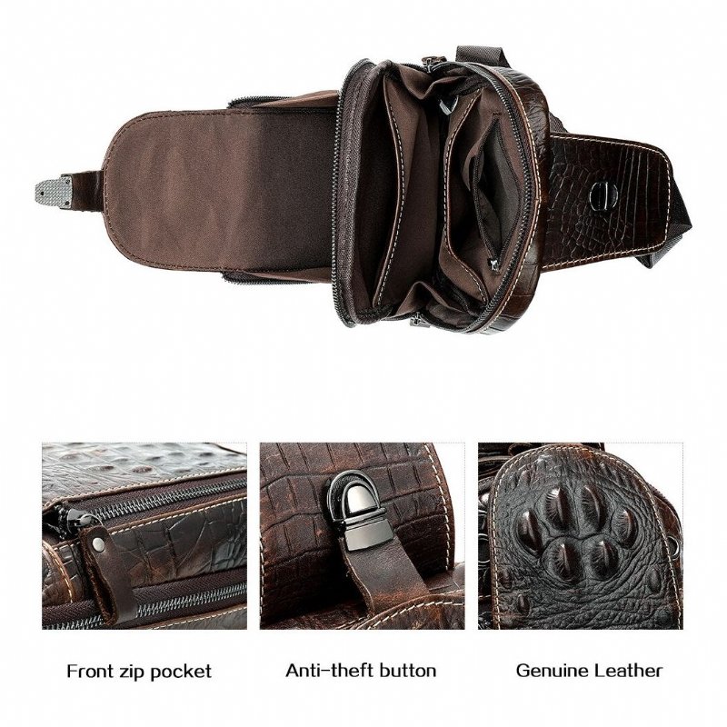 Schoudertassen Heren Luxe Leren Crossbody-tas Met Alligatorpatroon - Koffie