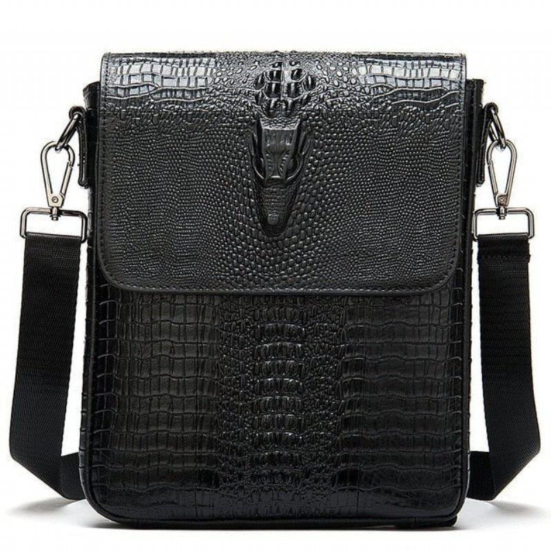 Schoudertassen Heren Luxe Leren Crossbody-tas Met Ritssluiting - Zwart