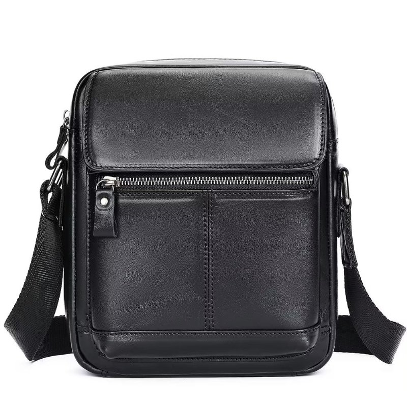 Schoudertassen Heren Luxe Leren Crossbodytas Met Flap Franjes - Zwart