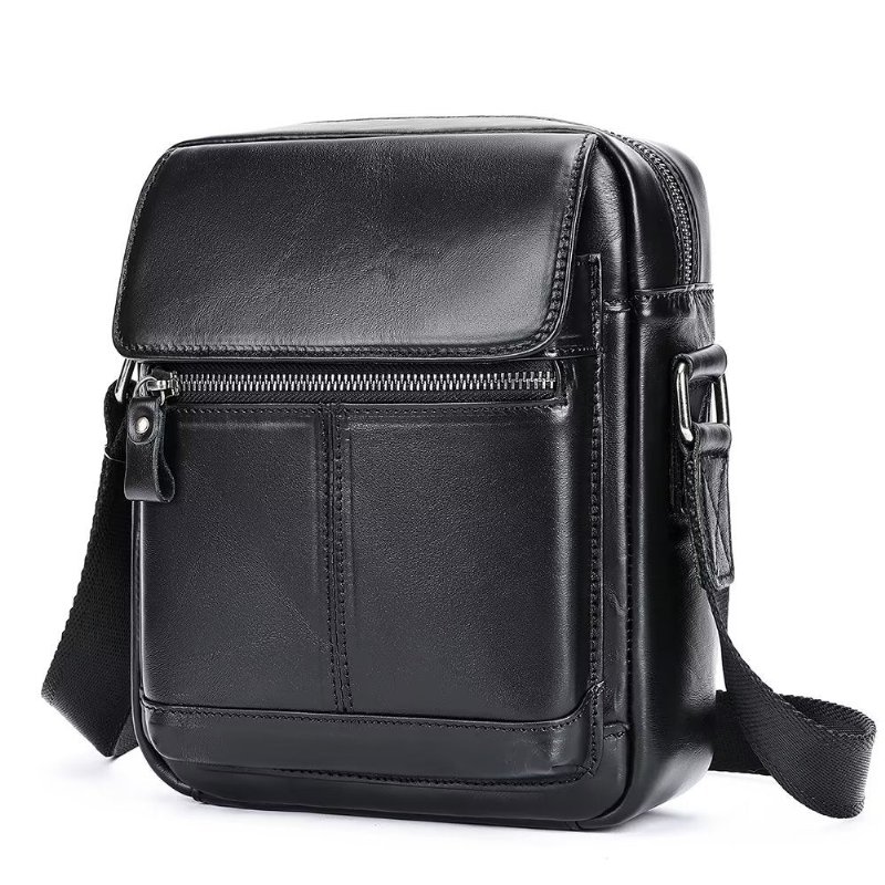 Schoudertassen Heren Luxe Leren Crossbodytas Met Flap Franjes - Zwart