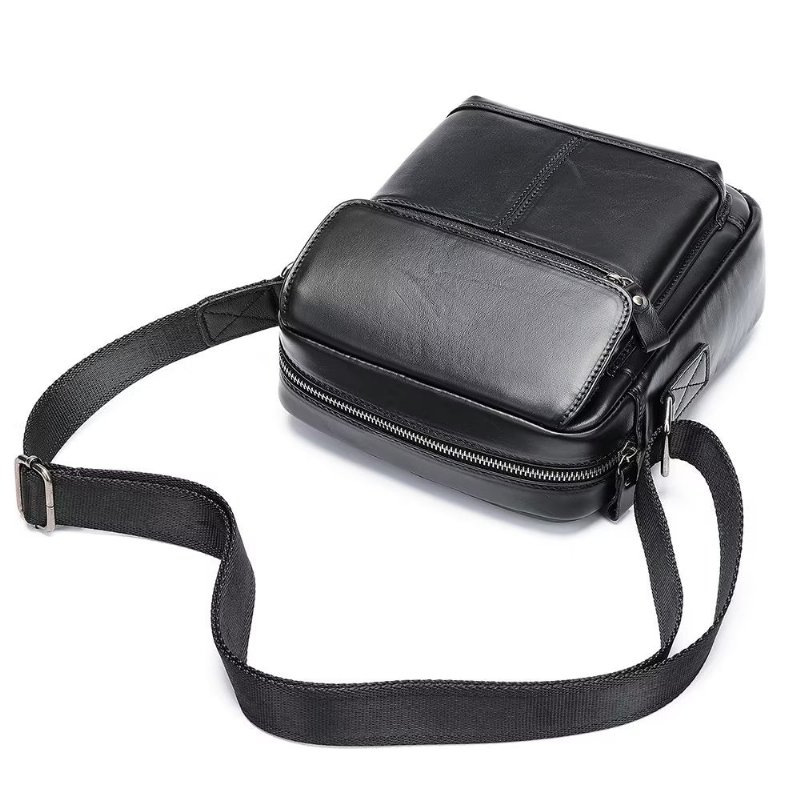 Schoudertassen Heren Luxe Leren Crossbodytas Met Flap Franjes - Zwart