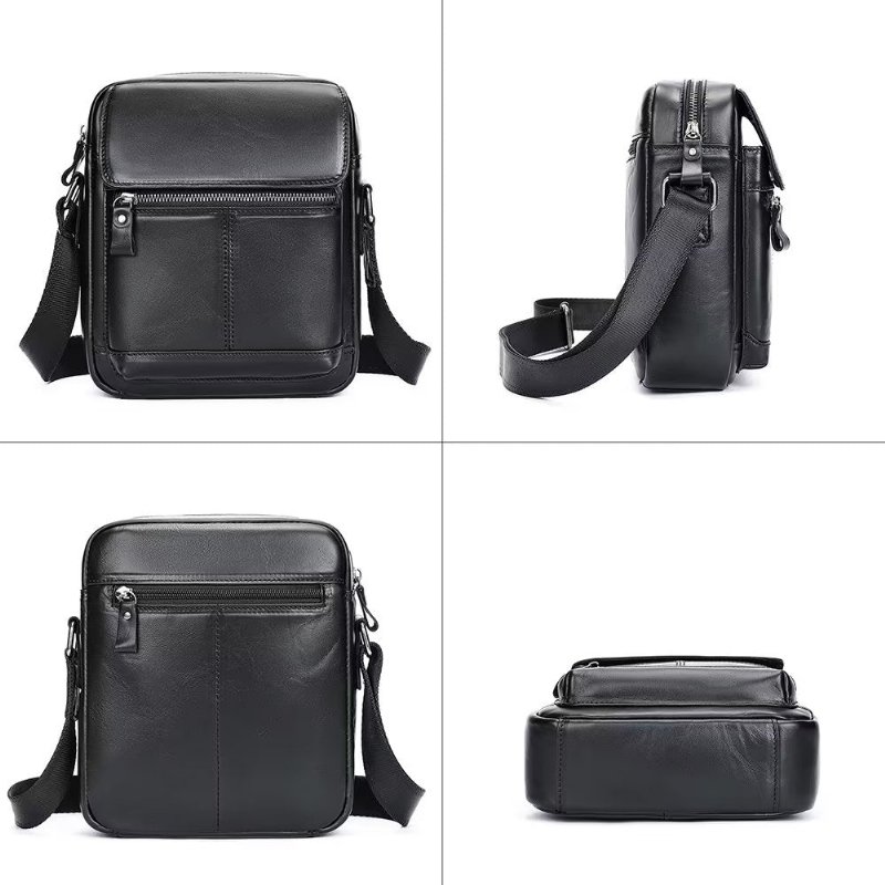 Schoudertassen Heren Luxe Leren Crossbodytas Met Flap Franjes - Zwart