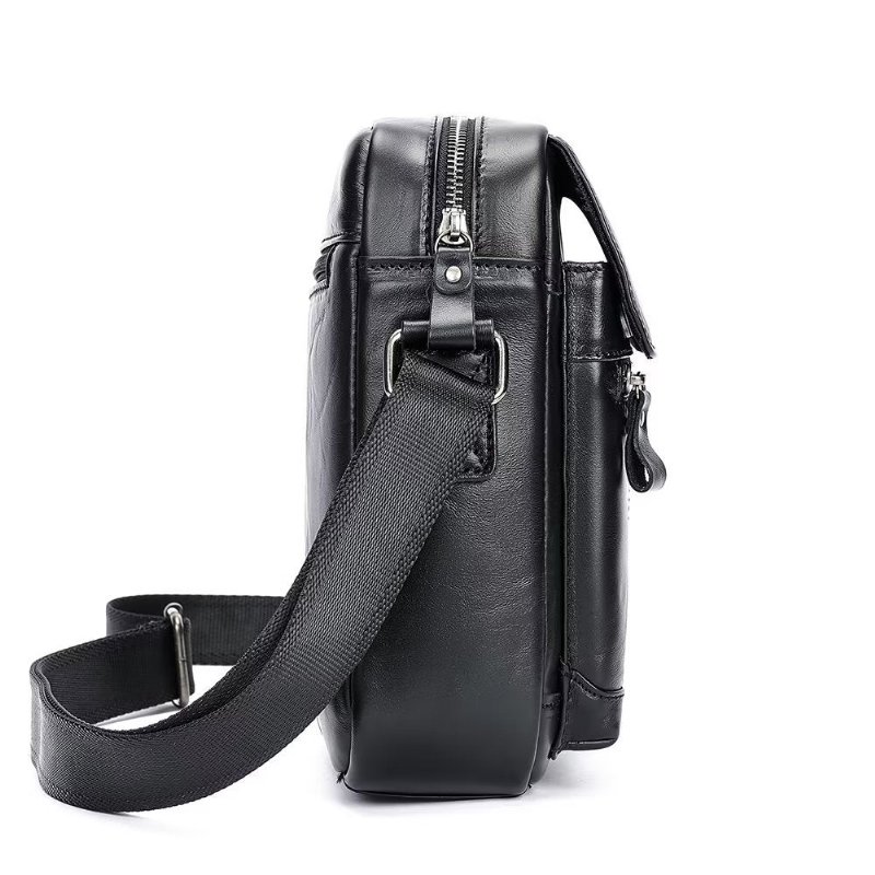 Schoudertassen Heren Luxe Leren Crossbodytas Met Flap Franjes - Zwart