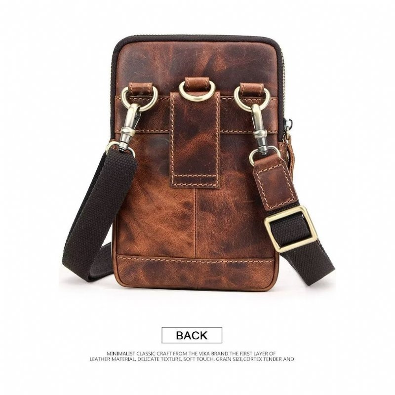 Schoudertassen Heren Luxe Leren Crossbodytas Met Klep - Roodbruin