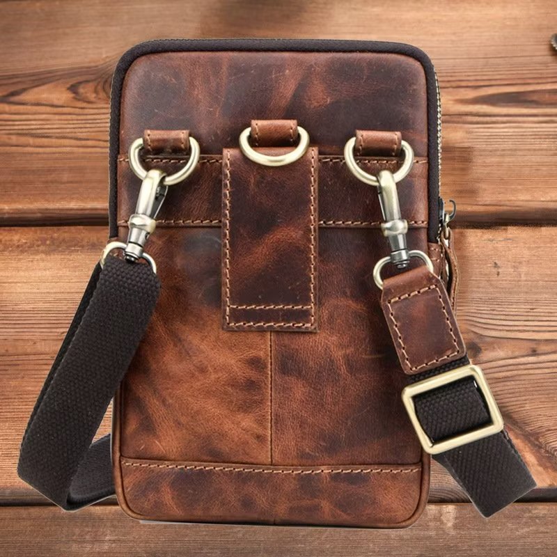 Schoudertassen Heren Luxe Leren Crossbodytas Met Klep - Roodbruin