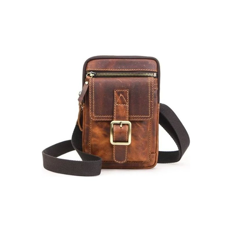 Schoudertassen Heren Luxe Leren Crossbodytas Met Klep - Roodbruin