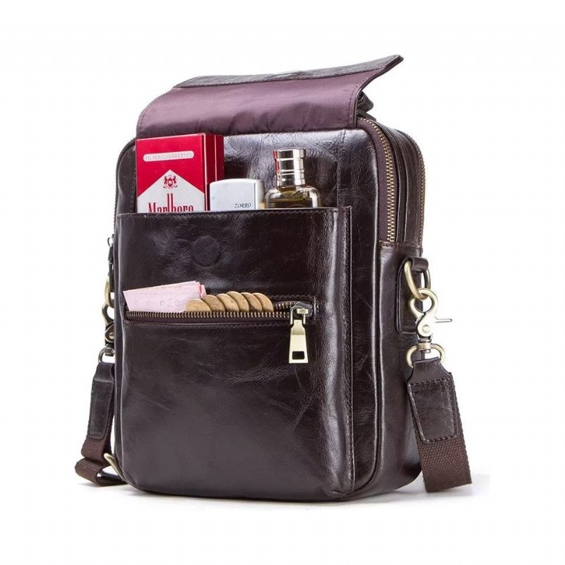 Schoudertassen Heren Luxe Leren Crossbodytas Met Klep Gesp - Koffie