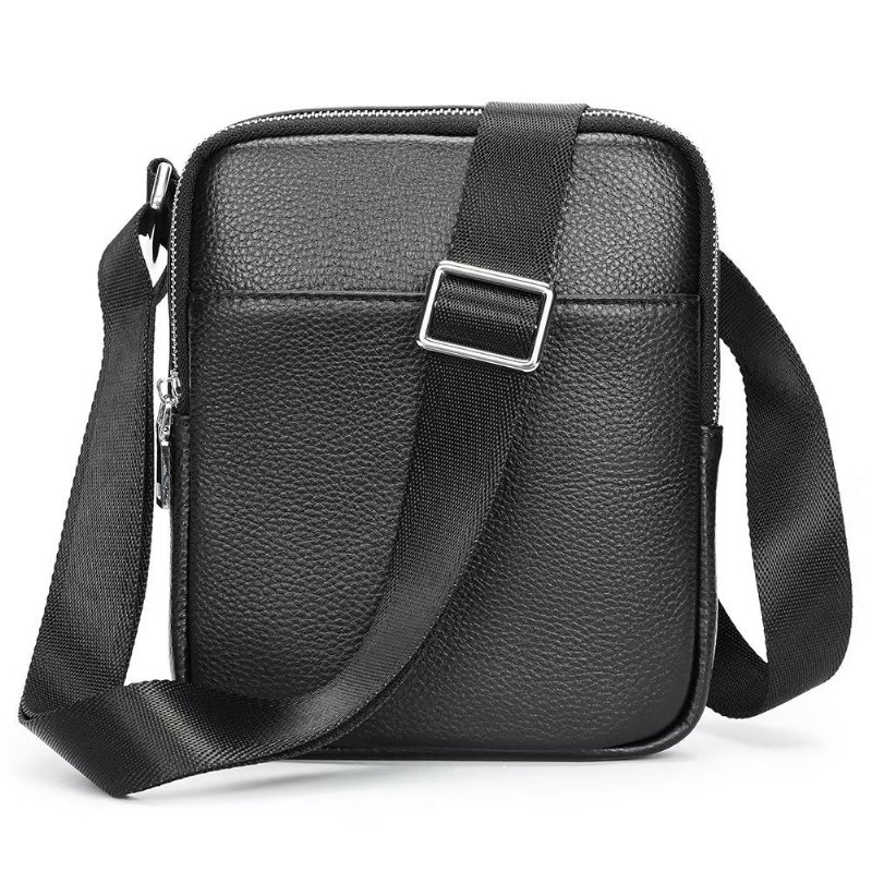 Schoudertassen Heren Luxe Leren Crossbodytas Met Klep Studs - Zwart