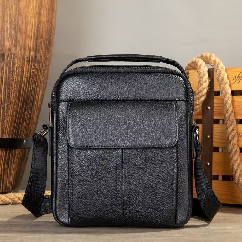 Schoudertassen Heren Luxe Leren Gewatteerde Crossbodytas Met Klep - Zwart