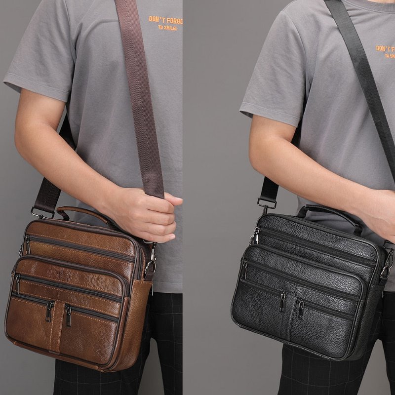 Schoudertassen Heren Met Ritssluiting Crossbody Messenger Bag - Zwart