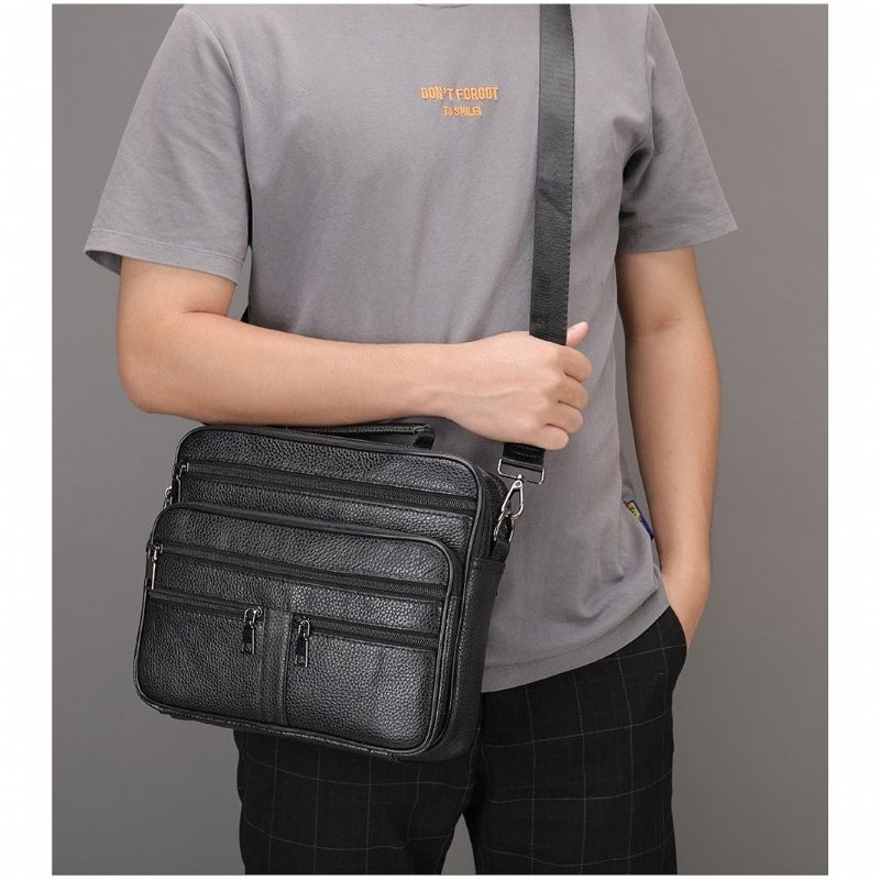 Schoudertassen Heren Met Ritssluiting Crossbody Messenger Bag - Zwart