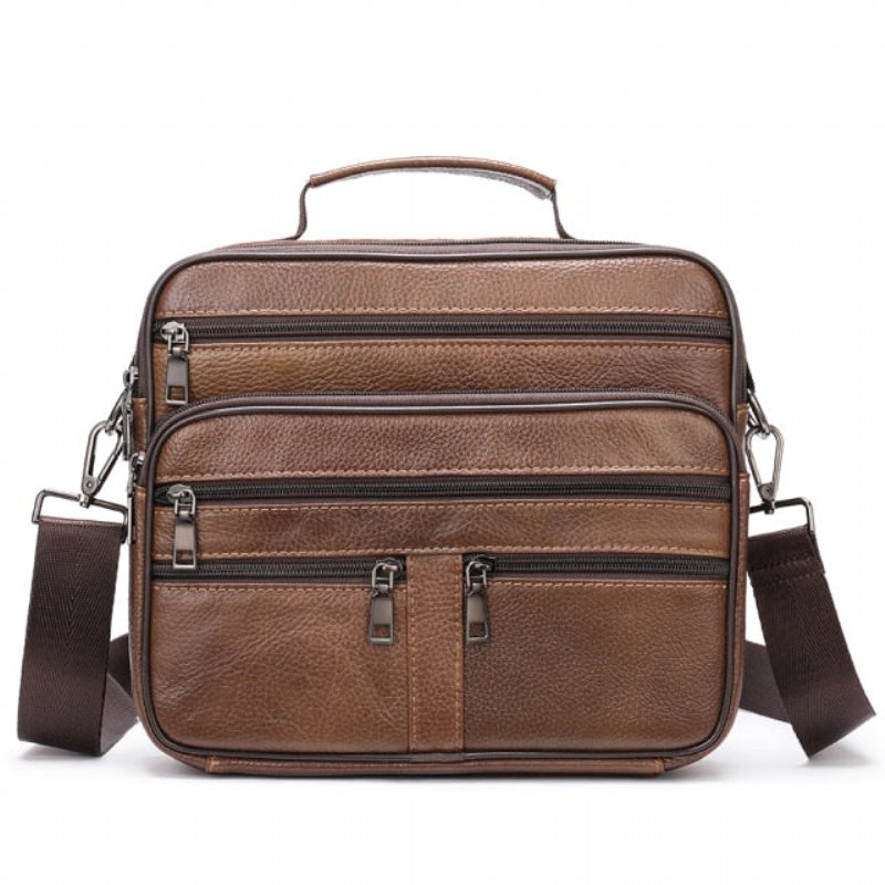 Schoudertassen Heren Met Ritssluiting Crossbody Messenger Bag - Bruin