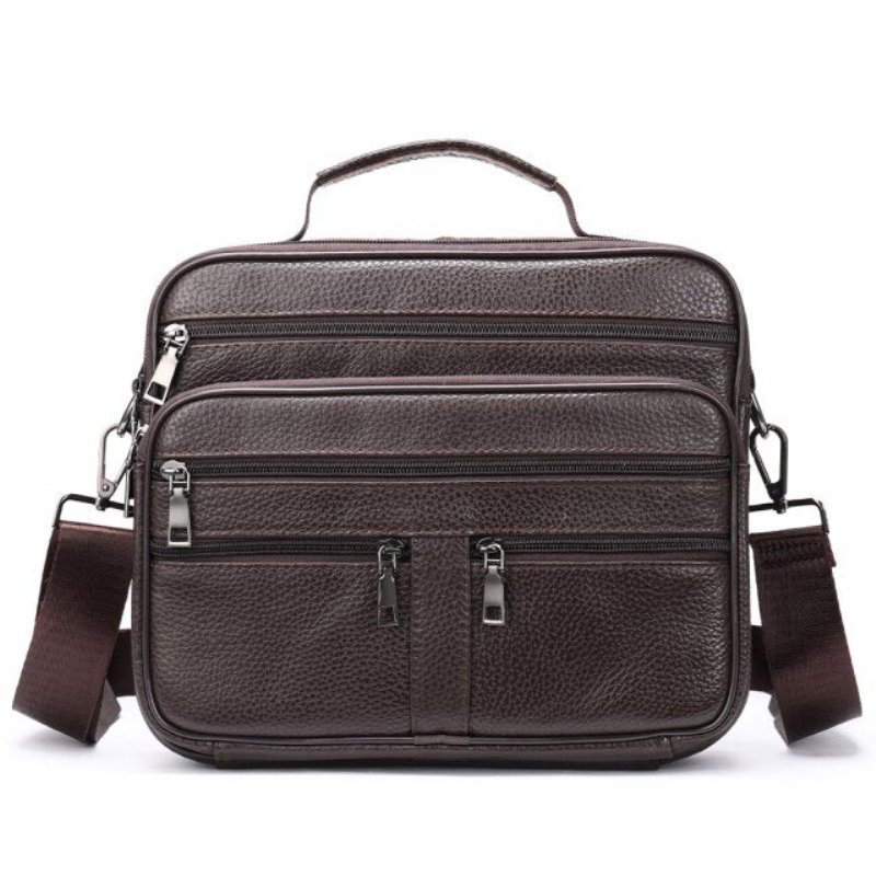 Schoudertassen Heren Met Ritssluiting Crossbody Messenger Bag - Koffie