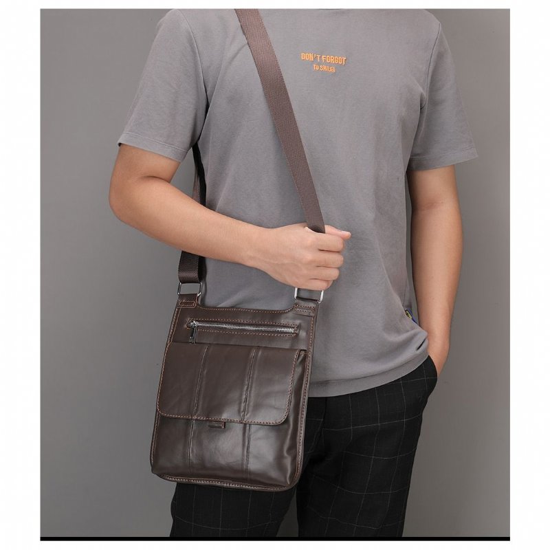 Schoudertassen Heren Met Ritssluiting Crossbody Messenger Bag - Koffie