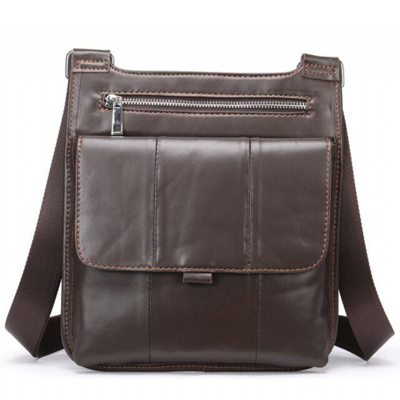 Schoudertassen Heren Met Ritssluiting Crossbody Messenger Bag - Koffie