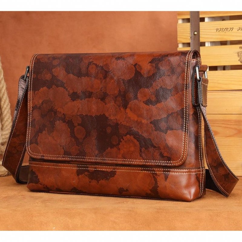 Schoudertassen Heren Vintage Crossbody Messenger Bag Met Ritssluiting - Koffie