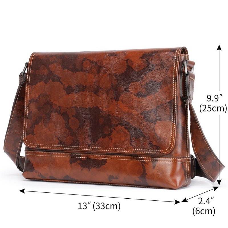 Schoudertassen Heren Vintage Crossbody Messenger Bag Met Ritssluiting - Koffie