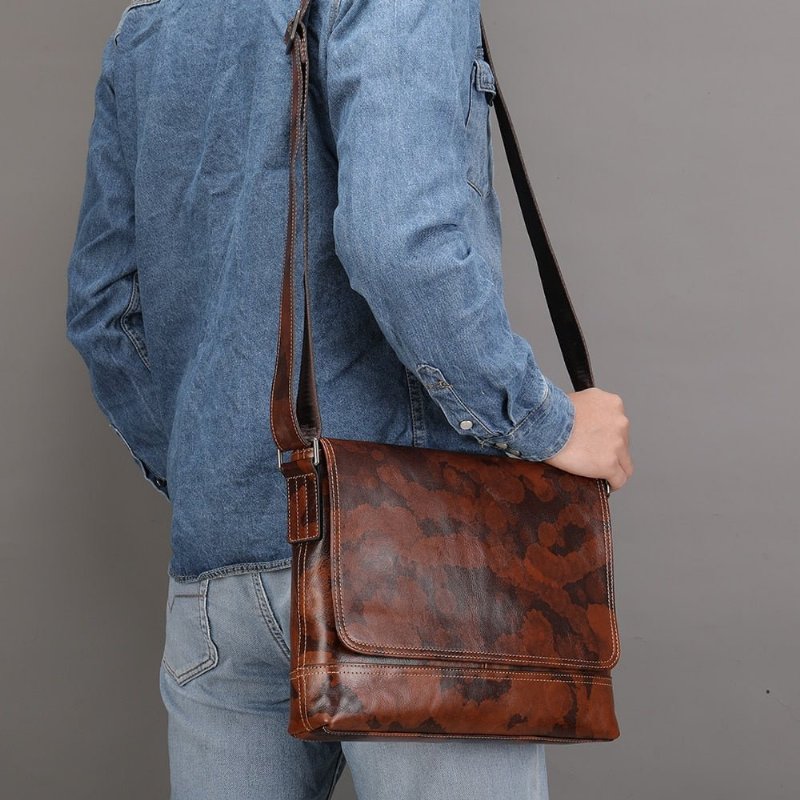 Schoudertassen Heren Vintage Crossbody Messenger Bag Met Ritssluiting - Koffie