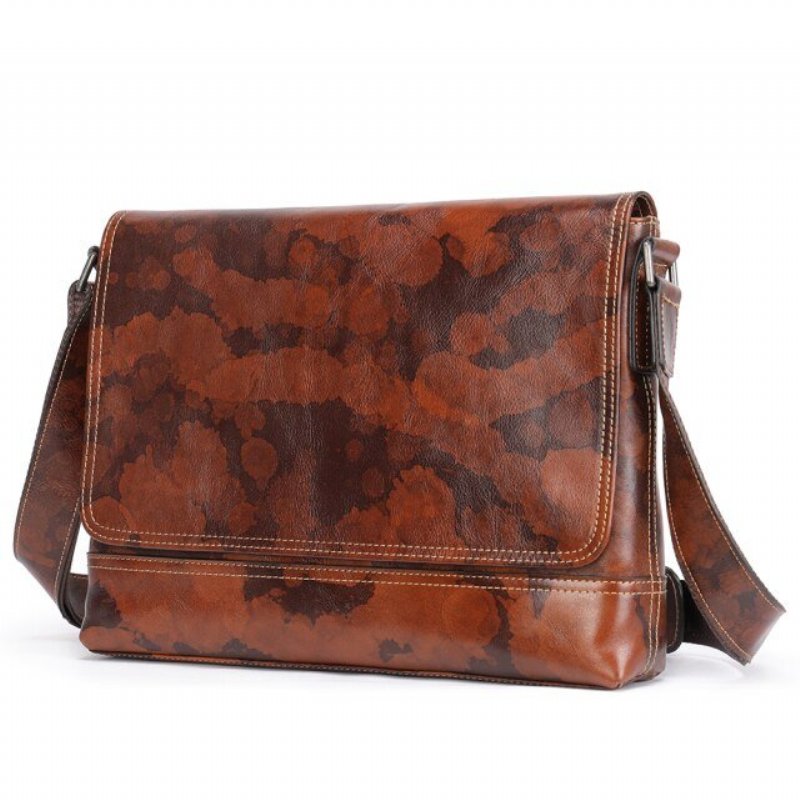 Schoudertassen Heren Vintage Crossbody Messenger Bag Met Ritssluiting - Koffie