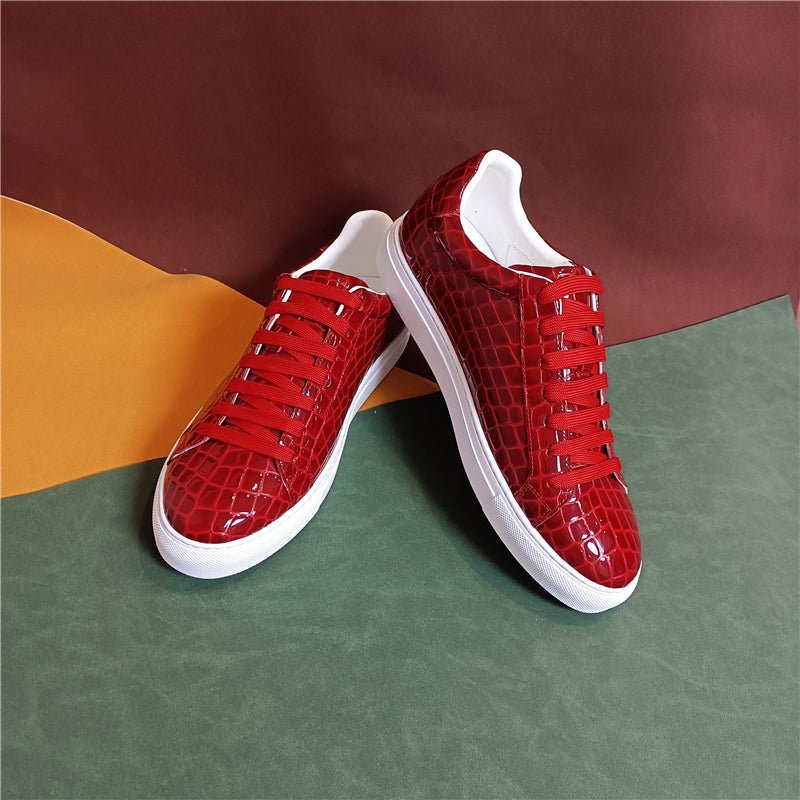 Sneakers Heren Lux Leren Platform-sneakers Met Veters - Rood