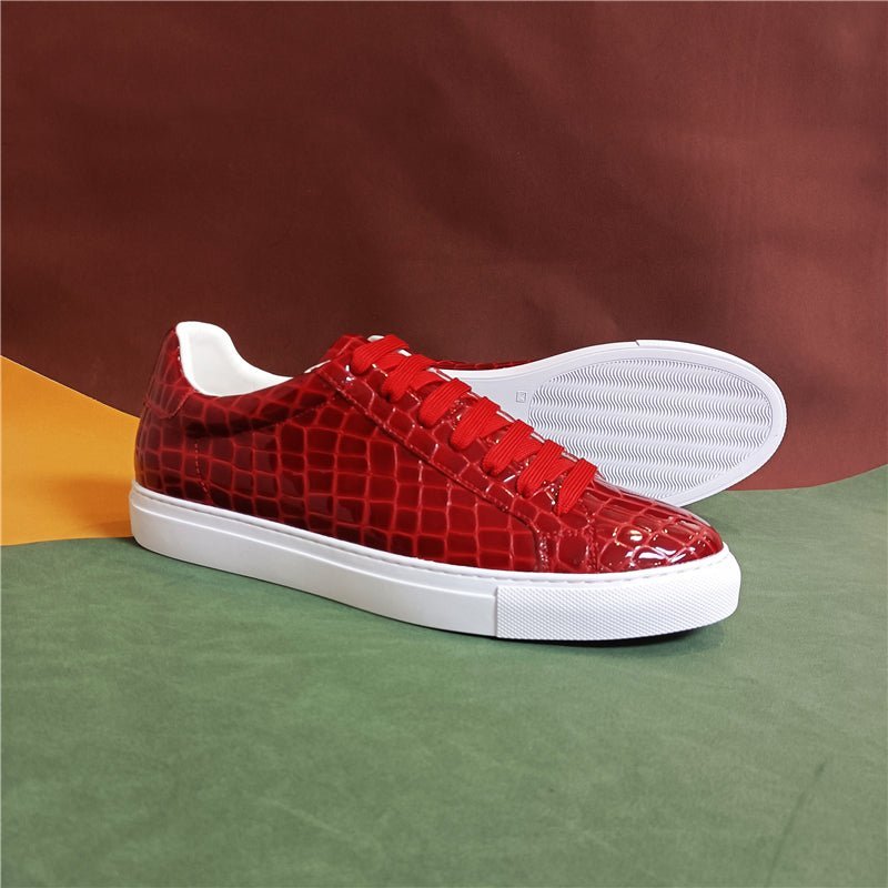 Sneakers Heren Lux Leren Platform-sneakers Met Veters - Rood