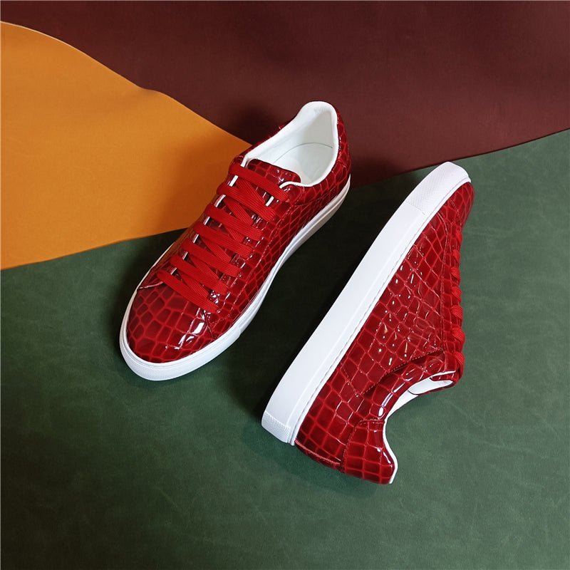 Sneakers Heren Lux Leren Platform-sneakers Met Veters - Rood