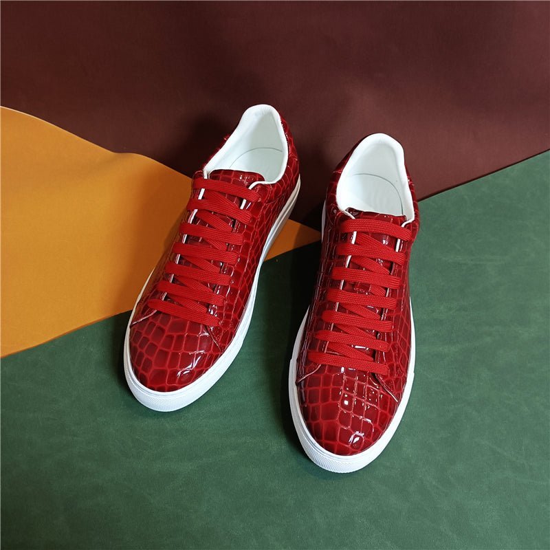 Sneakers Heren Lux Leren Platform-sneakers Met Veters - Rood