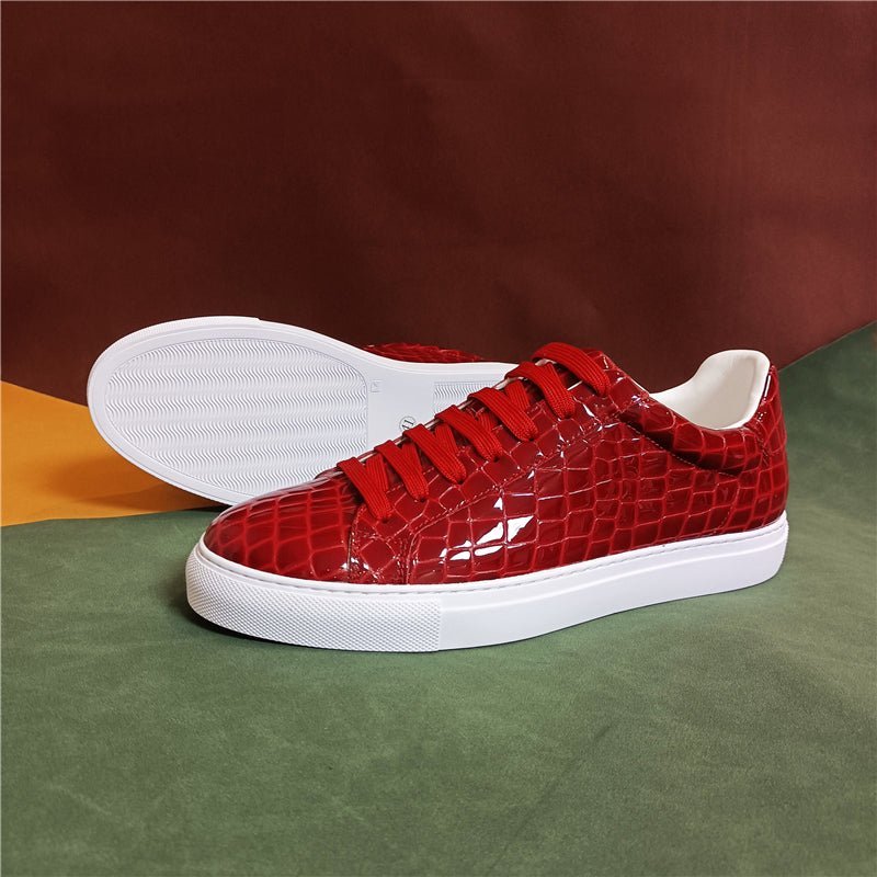 Sneakers Heren Lux Leren Platform-sneakers Met Veters - Rood