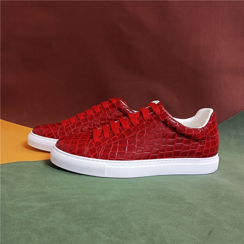 Sneakers Heren Lux Leren Platform-sneakers Met Veters - Rood