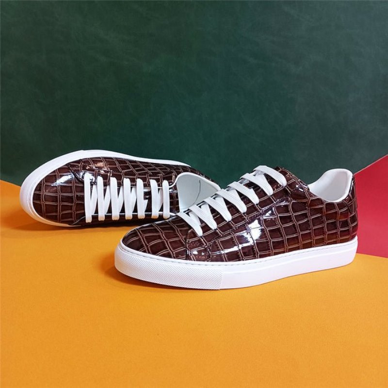 Sneakers Heren Lux Leren Platform-sneakers Met Veters - Koffie