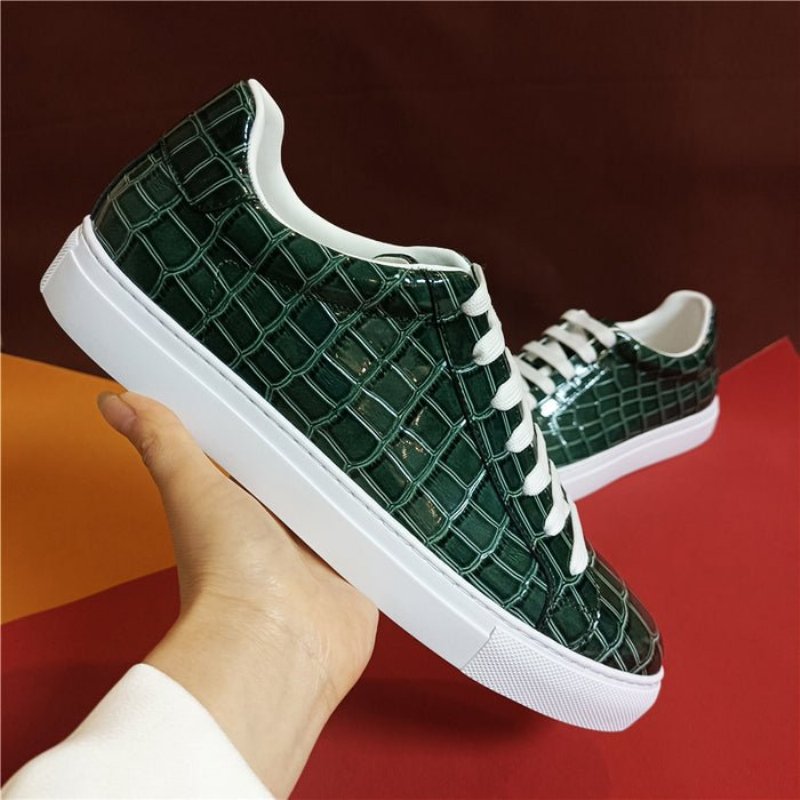 Sneakers Heren Lux Leren Platform-sneakers Met Veters - Groen