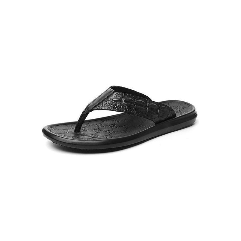 Vrijetijdsschoenen Heren Echt Leer Flip-flop Sandalen Met Krokodillentextuur