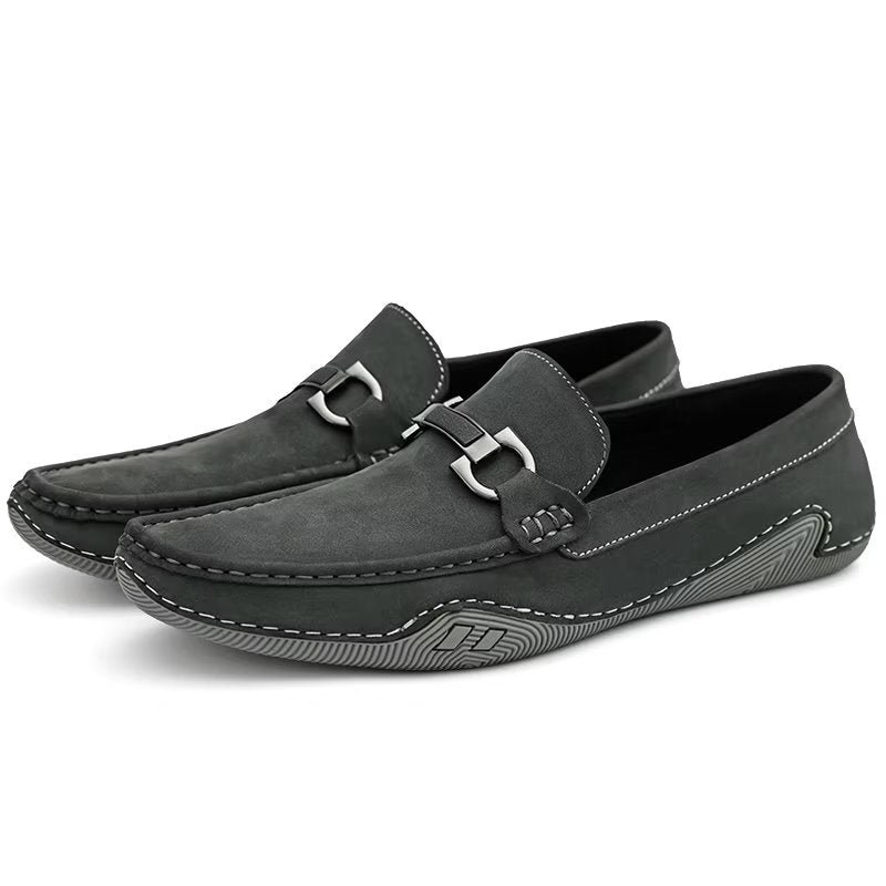 Vrijetijdsschoenen Heren Elegante Instaploafers Met Metalen Mode - Grijs