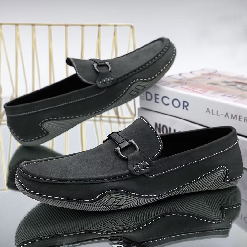 Vrijetijdsschoenen Heren Elegante Instaploafers Met Metalen Mode - Grijs