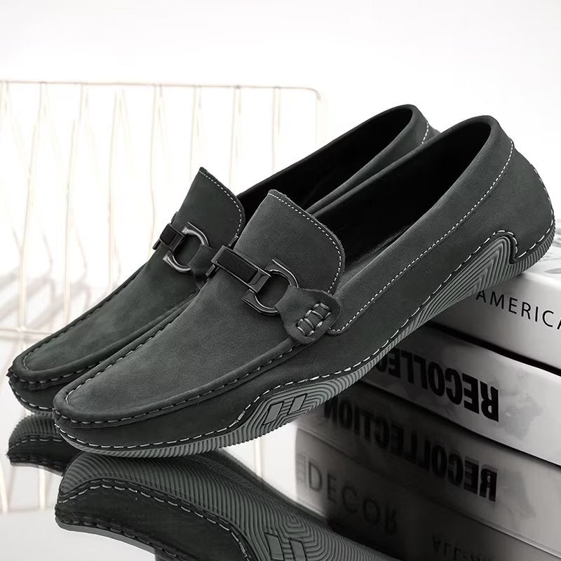 Vrijetijdsschoenen Heren Elegante Instaploafers Met Metalen Mode - Grijs