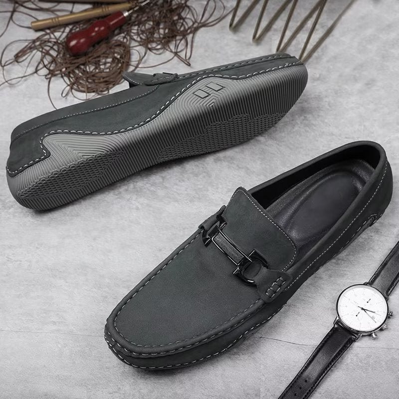 Vrijetijdsschoenen Heren Elegante Instaploafers Met Metalen Mode - Grijs