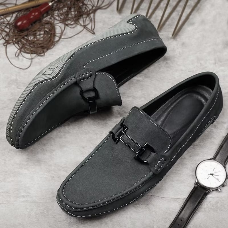 Vrijetijdsschoenen Heren Elegante Instaploafers Met Metalen Mode - Grijs