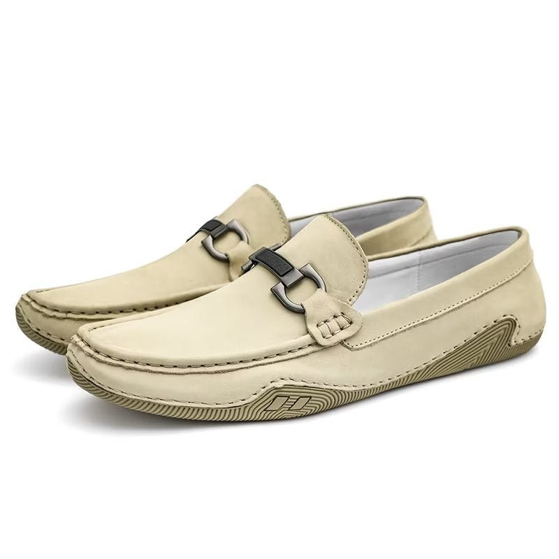 Vrijetijdsschoenen Heren Elegante Instaploafers Met Metalen Mode - Beige