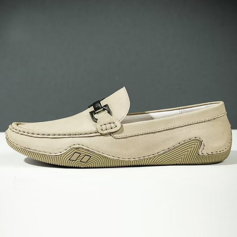 Vrijetijdsschoenen Heren Elegante Instaploafers Met Metalen Mode - Beige