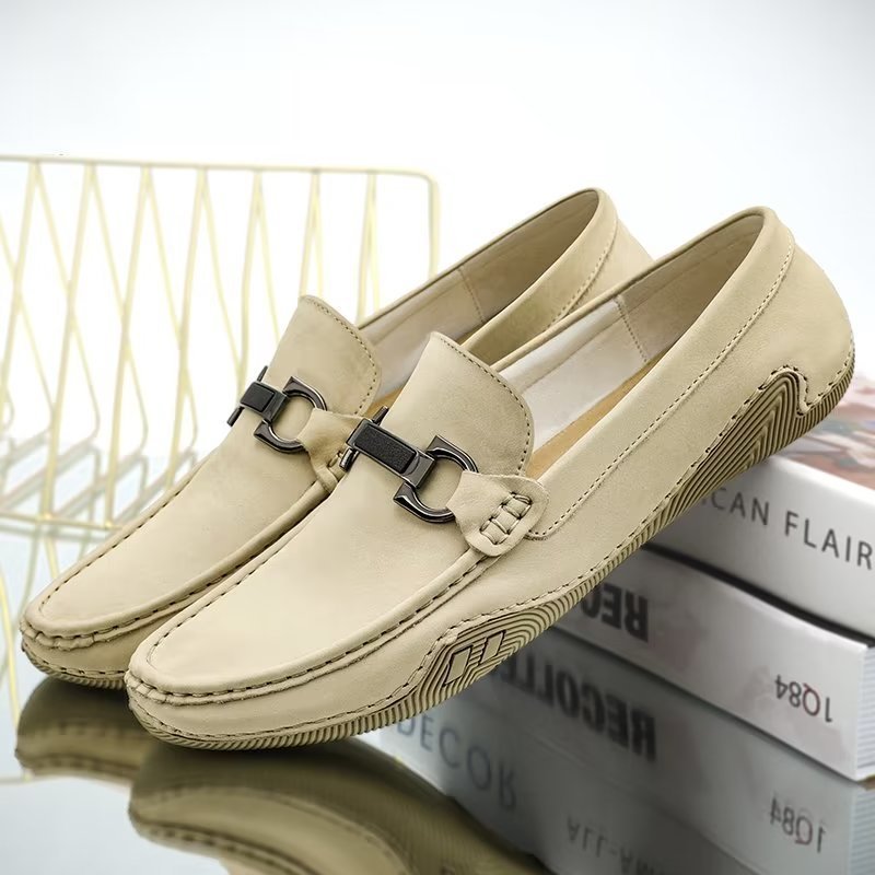 Vrijetijdsschoenen Heren Elegante Instaploafers Met Metalen Mode - Beige