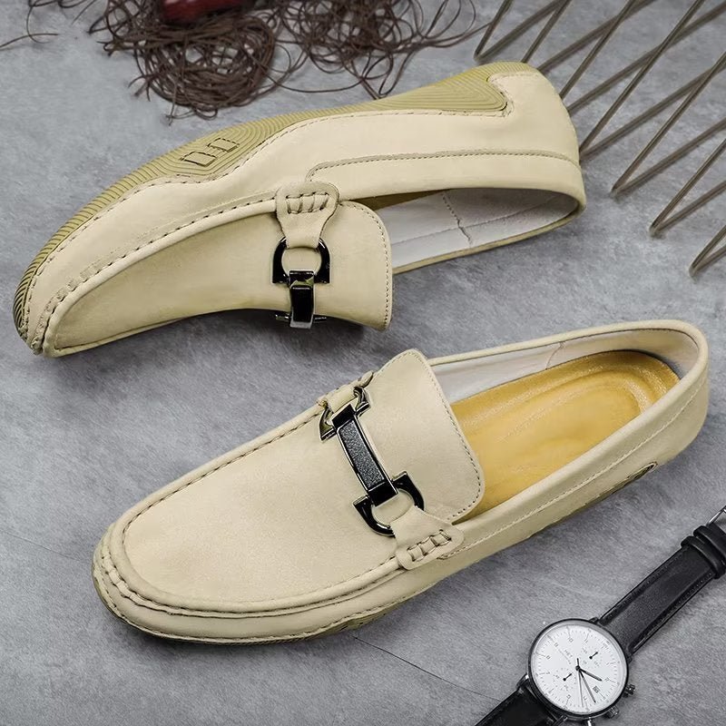 Vrijetijdsschoenen Heren Elegante Instaploafers Met Metalen Mode - Beige