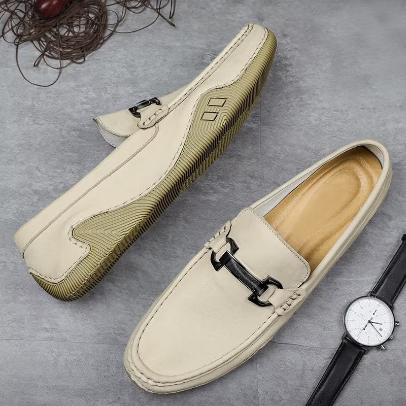 Vrijetijdsschoenen Heren Elegante Instaploafers Met Metalen Mode - Beige