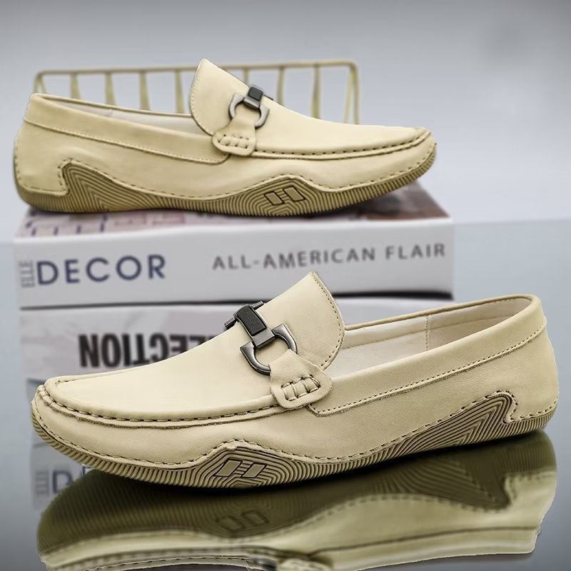 Vrijetijdsschoenen Heren Elegante Instaploafers Met Metalen Mode - Beige