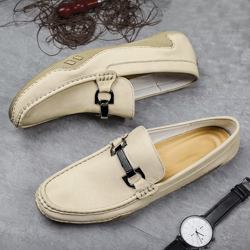 Vrijetijdsschoenen Heren Elegante Instaploafers Met Metalen Mode - Beige