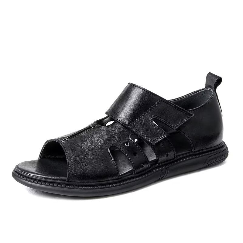 Vrijetijdsschoenen Heren Elegante Klittenbandsandalen Met Peeptoe - Zwart