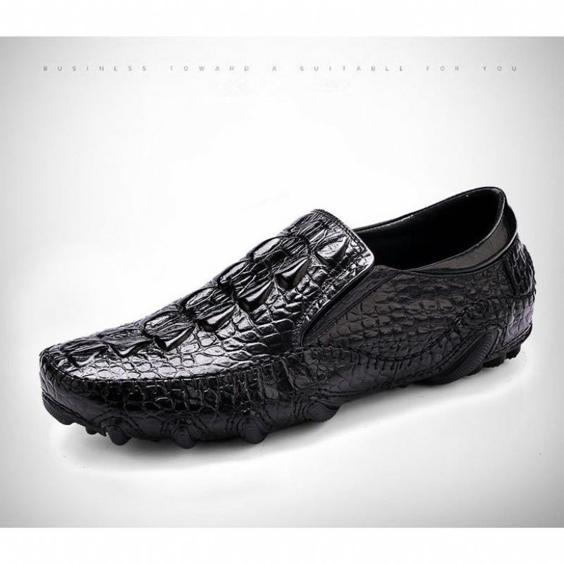 Vrijetijdsschoenen Heren Luxe Alligatortextuur Slip-on Oxford-schoenen - Zwart