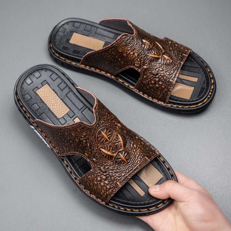 Vrijetijdsschoenen Heren Luxecroco Zomerse Chique Slip-on-slippers - Koffie