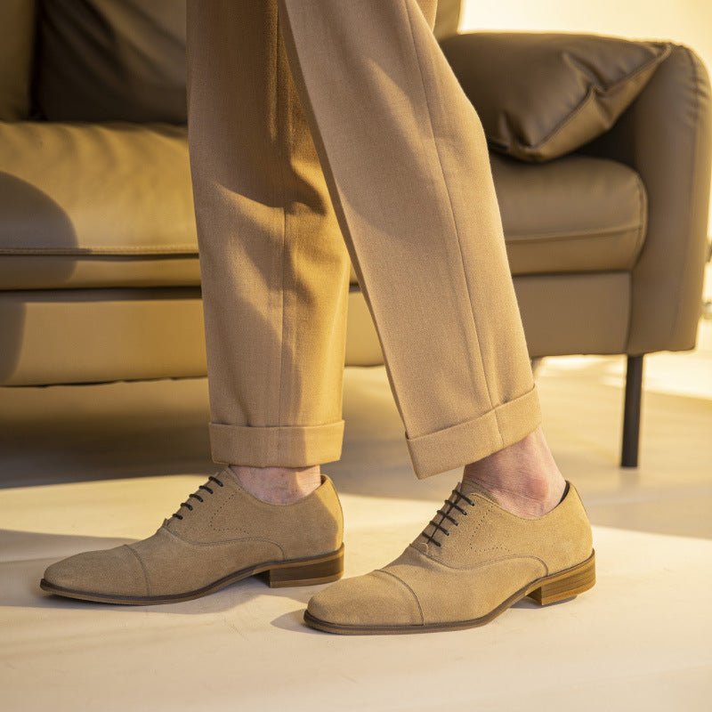 Vrijetijdsschoenen Heren Stijlvolle Leren Zakelijke Schoenen Met Veters - Beige